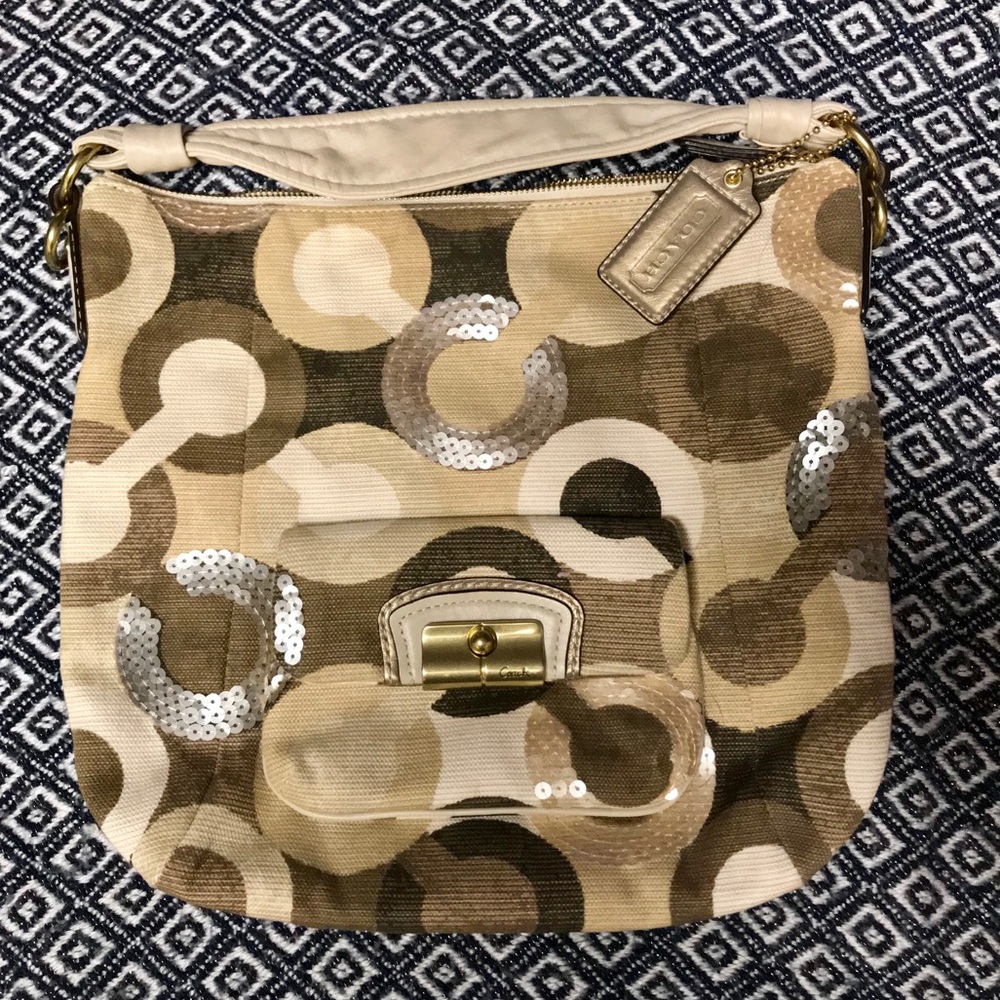 Coach Kristin Op Art Sequin Graphic Hobo Bag Tote